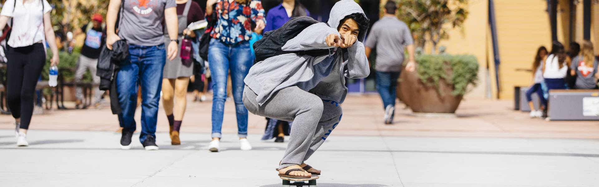 Student on skateboard